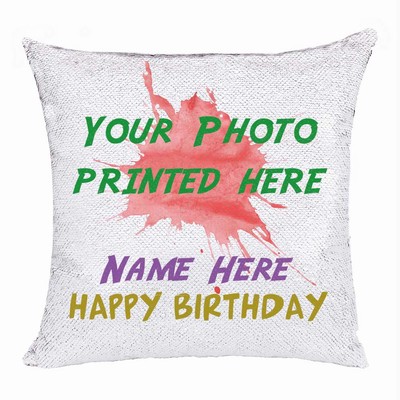 Personalized Sequin Name Photo Pillow Custom Gift For Birthday